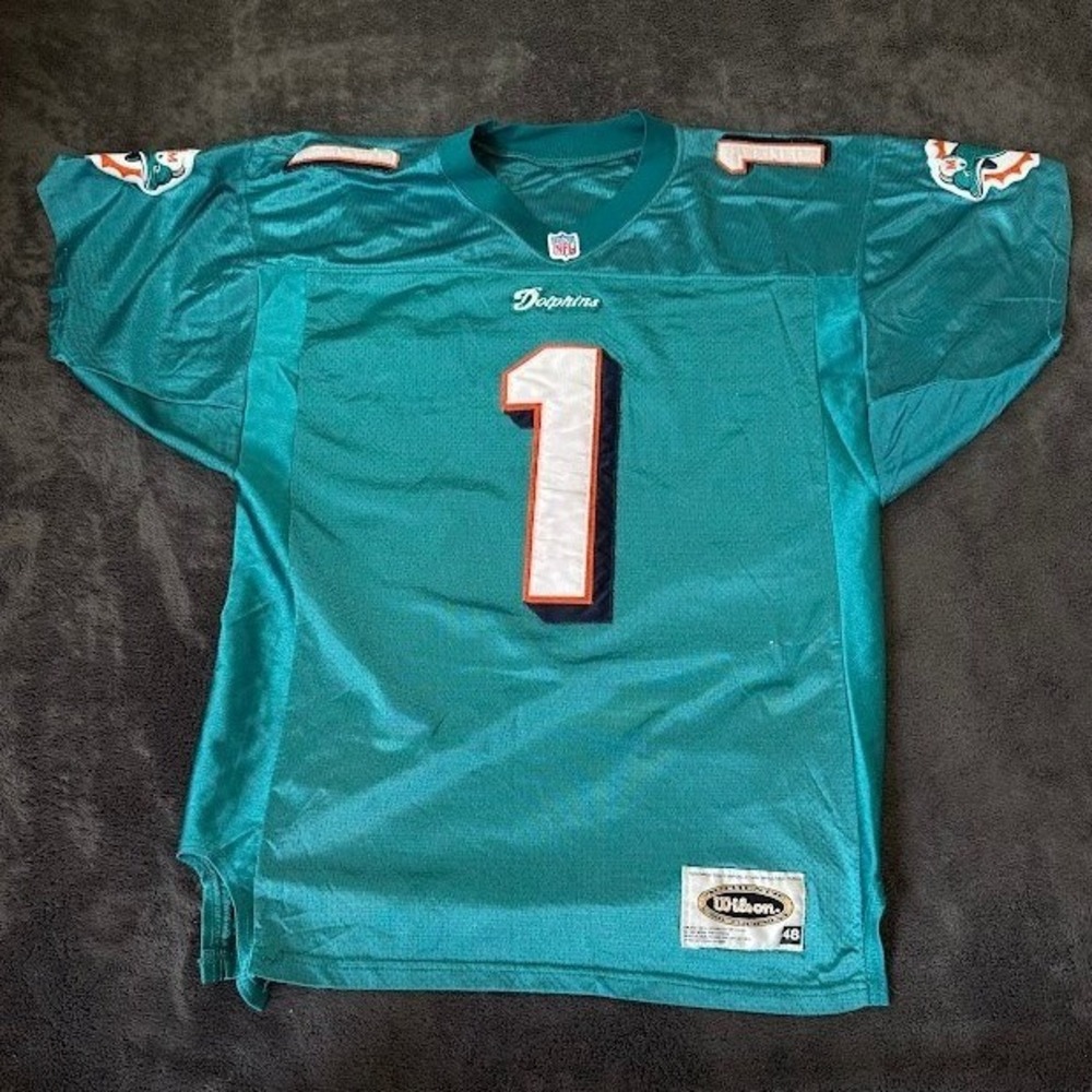 Wilson Miami Dolphins Authentic Jersey Size 48 Teal Mesh Stitched Number 1 NFL